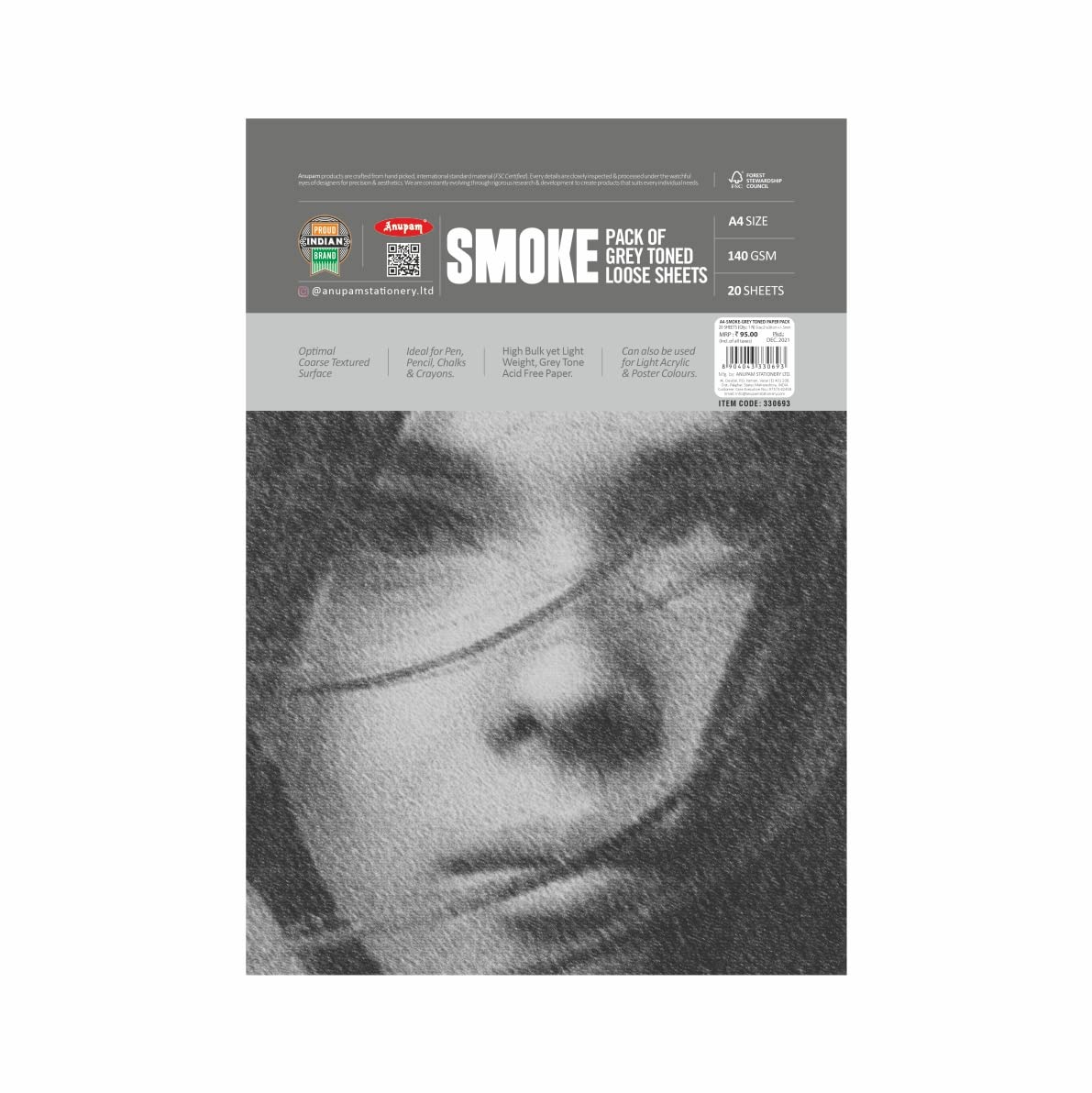Anupam Smoke Grey Toned Sketch Paper Loose Cartridge Drawing Sheets Acid Free Paper for Pencil, Charcoal and Ink Media - 20 Loose Sheets - 140 GSM - A4 (B0BT9PB4L3) Amazon Price History, Amazon Price Tracker