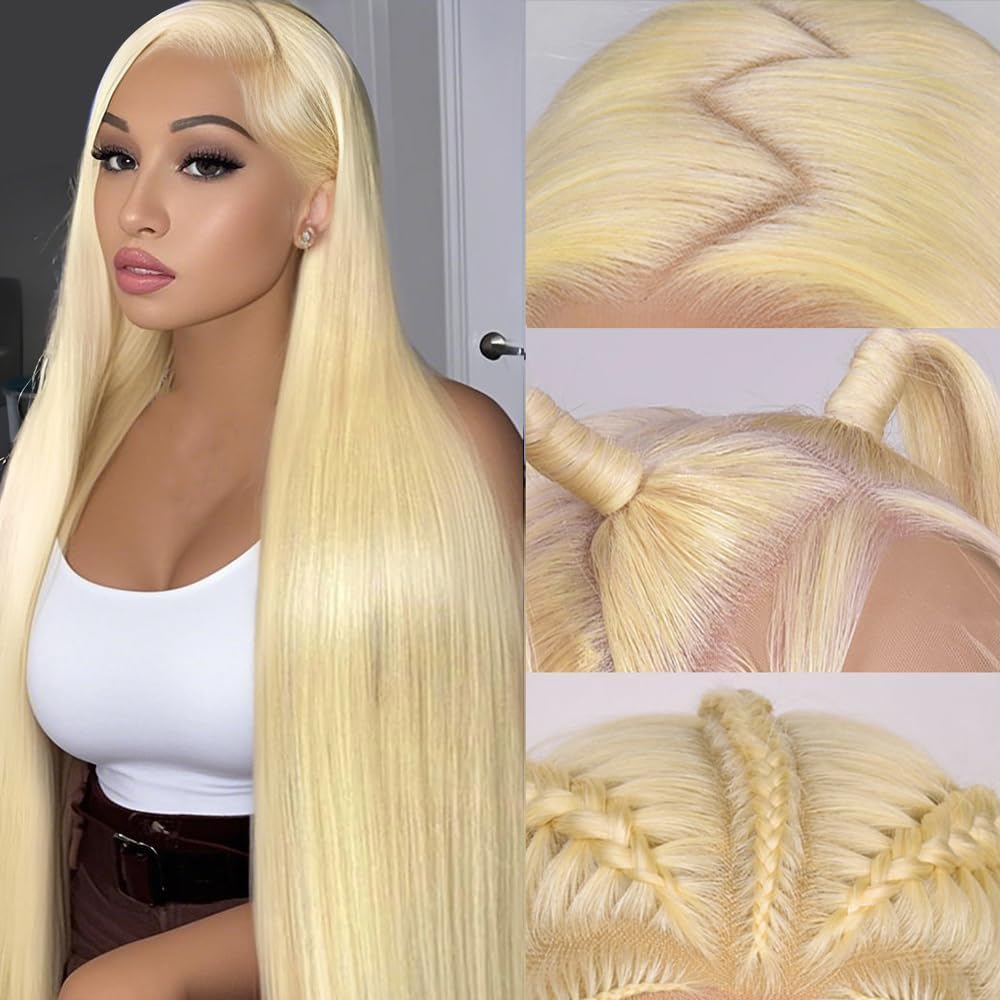 Blissource 22 Inch 613 13x6 Lace Front Wig Human Hair Straight Blonde Wig Human Hair 613 HD Transparent Lace Frontal Wigs Pre Plucked with Baby Hair 180 Density Blonde Wigs for Women