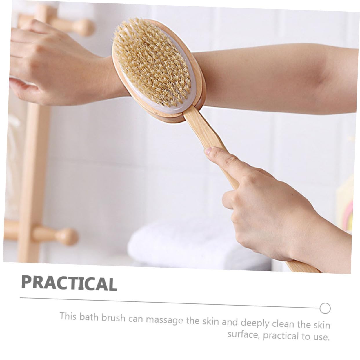 OATIPHO Long Handle Bath Brush Dual Sided Exfoliating Back Scrubber for Gentle Body Cleansing Lotion Application for Hard to Reach Areas Convenient Storage with Lanyard