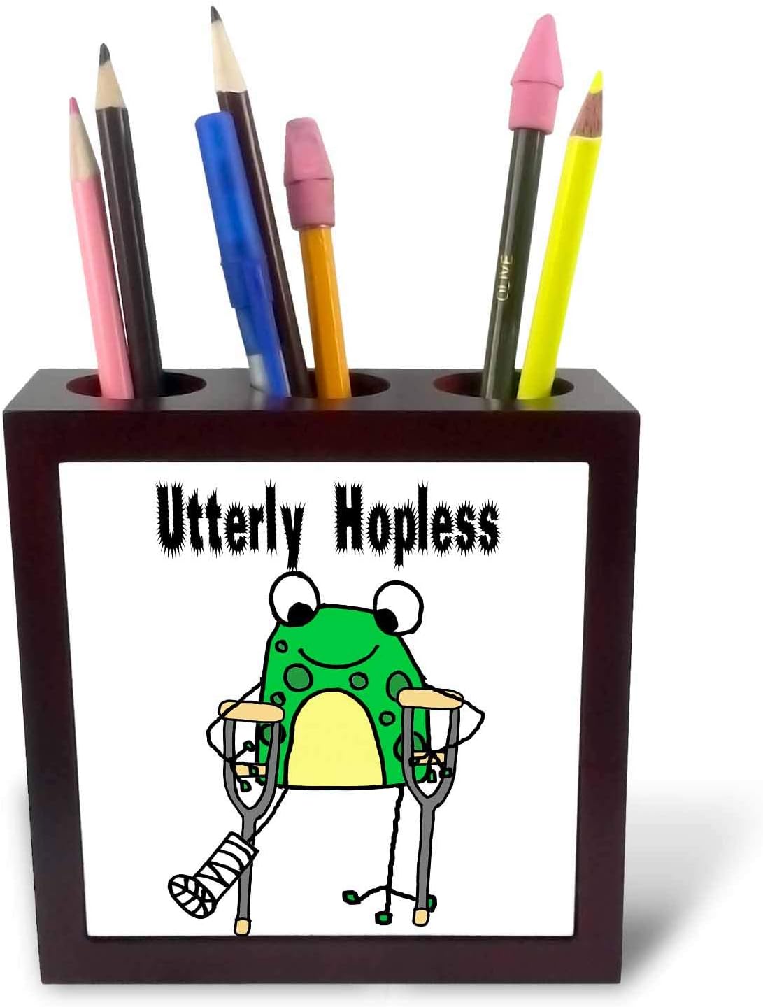 3dRose Cute Funny Green Frog on Crutches Utterly Hopless