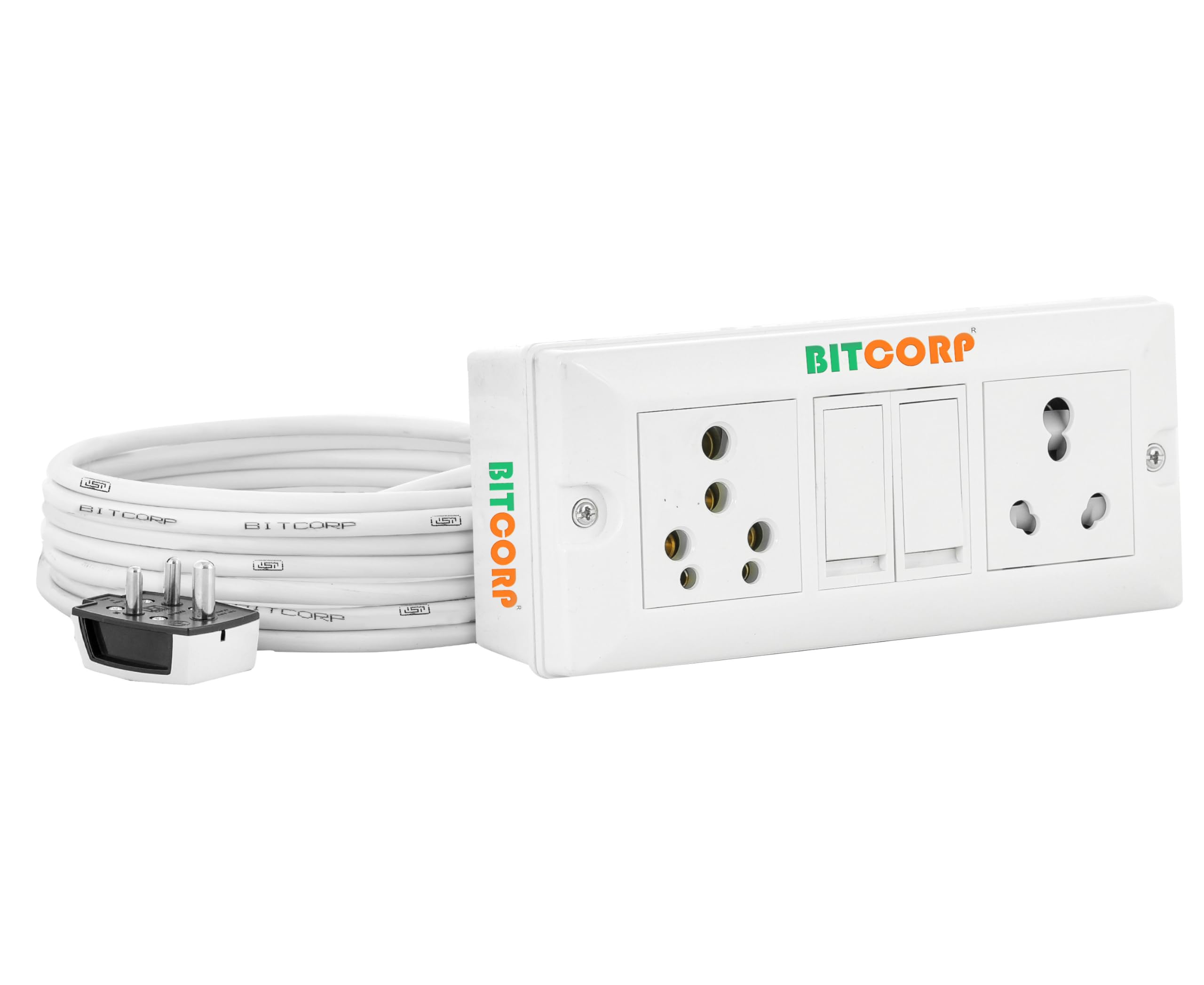BITCORP 16A Power Extension Board with Switches with 2 Socket 2 Switch, 2500W, 10 Meter 1.5mm Electric Cord for Computer, Refrigerator, AC, TV, Home and Office Appliances-image-0