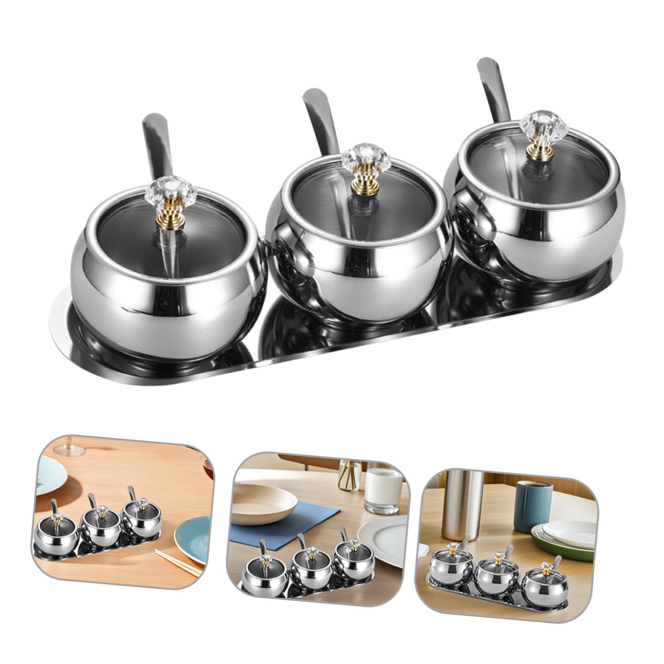 Edelstahl Gewürzglas mit Deckel und Löffel Inklusive Praktisches Tablett Vorratsgläser für Zucker Salz und Gewürze zum Backen und Kochen