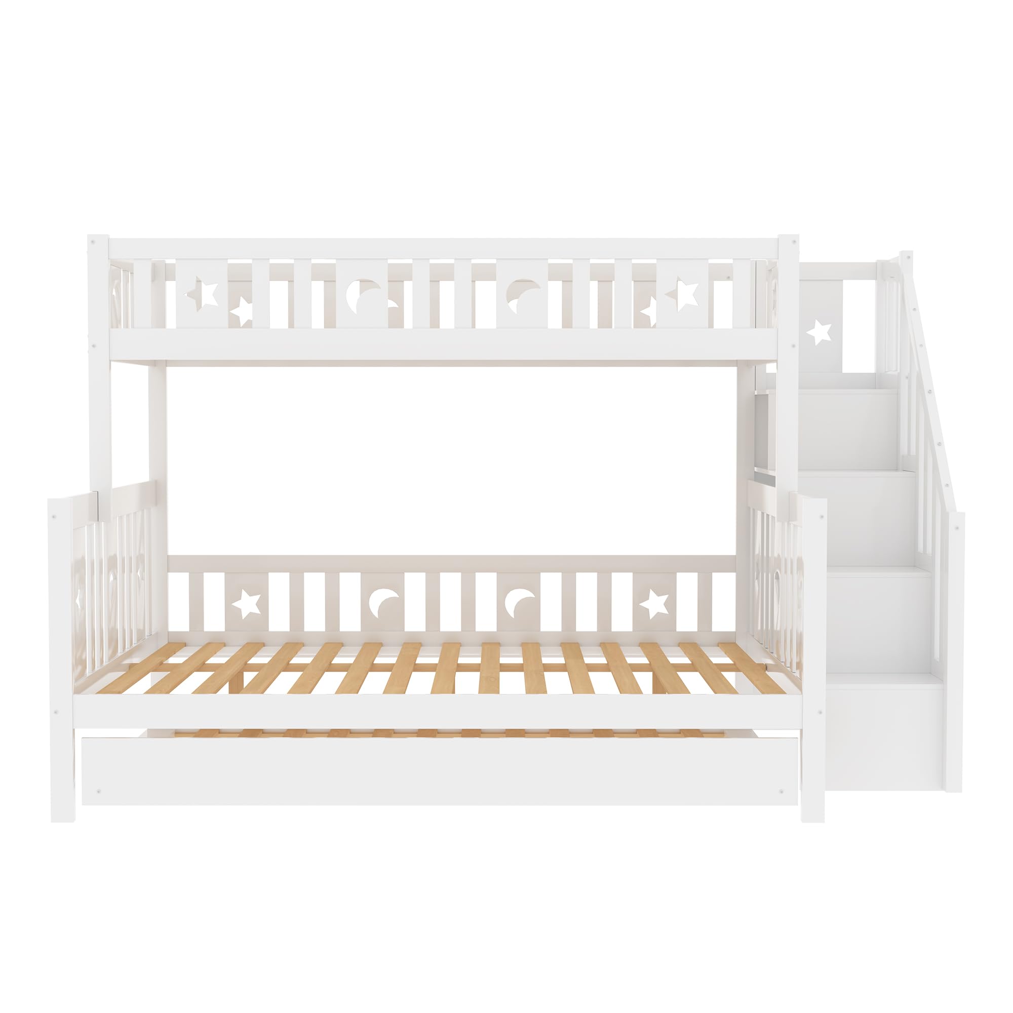 YESGIGA 90 x 200/140 x 200 cm, letto a castello in legno massello con scala di sicurezza, letto a rotelle e rete a doghe (con letto arrotolabile A)