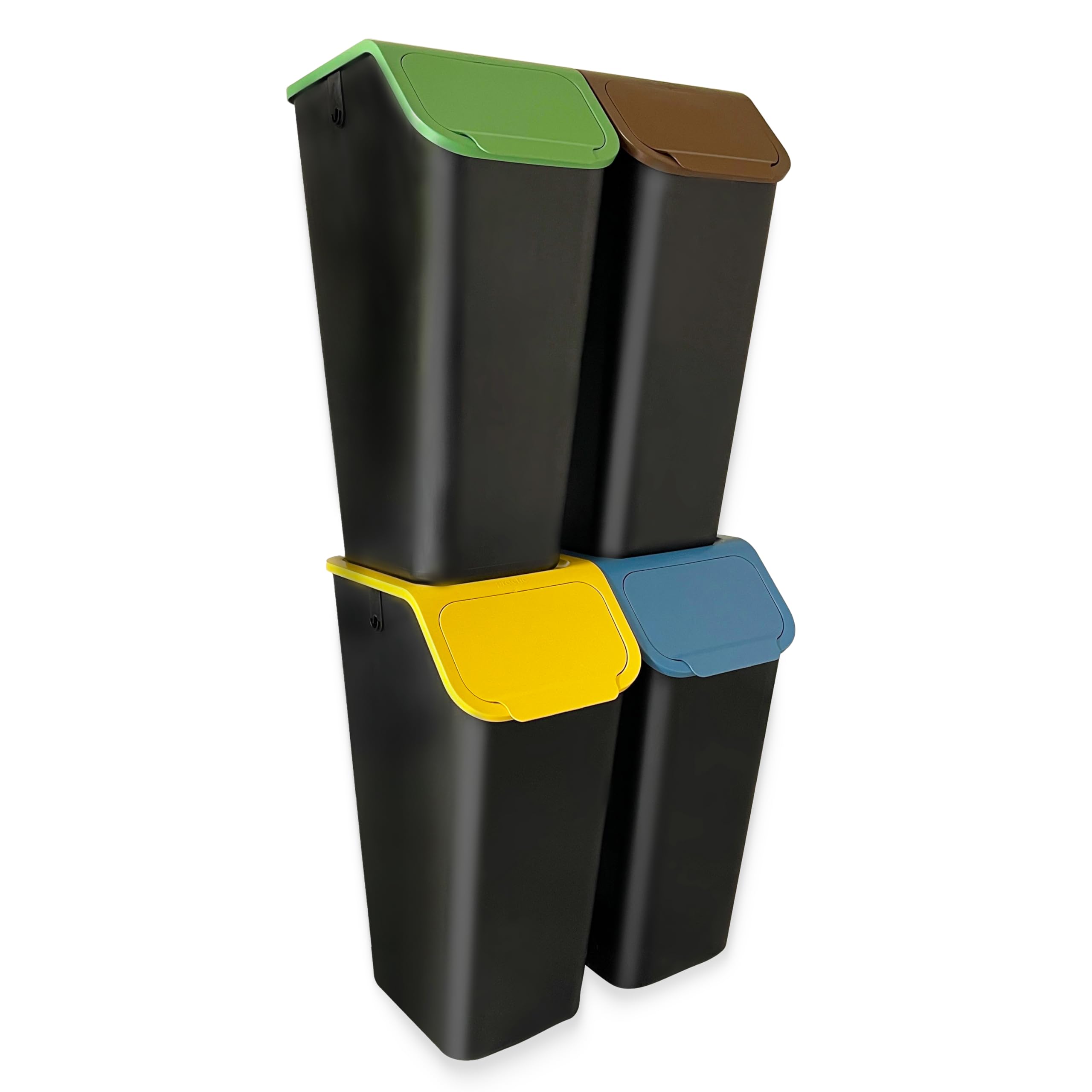 Go Practic Set of 4 Kitchen Rubbish Bin Separation System 4 x 35 L Bin with Lid Stackable Click Function, + Filters