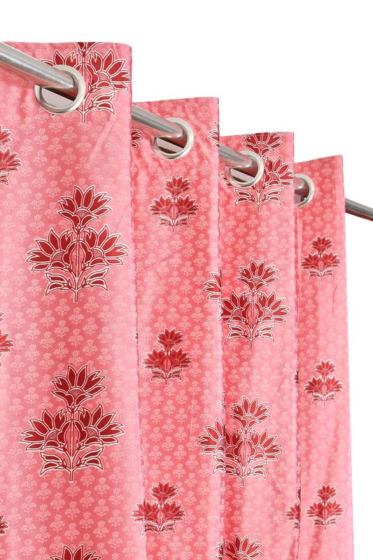 Image of Exporthub 2 Pieces Polyester Gajri Floral Digital 3D Printed Eyelet Door Curtains -Length 7 Feet (EHSPR827 74)