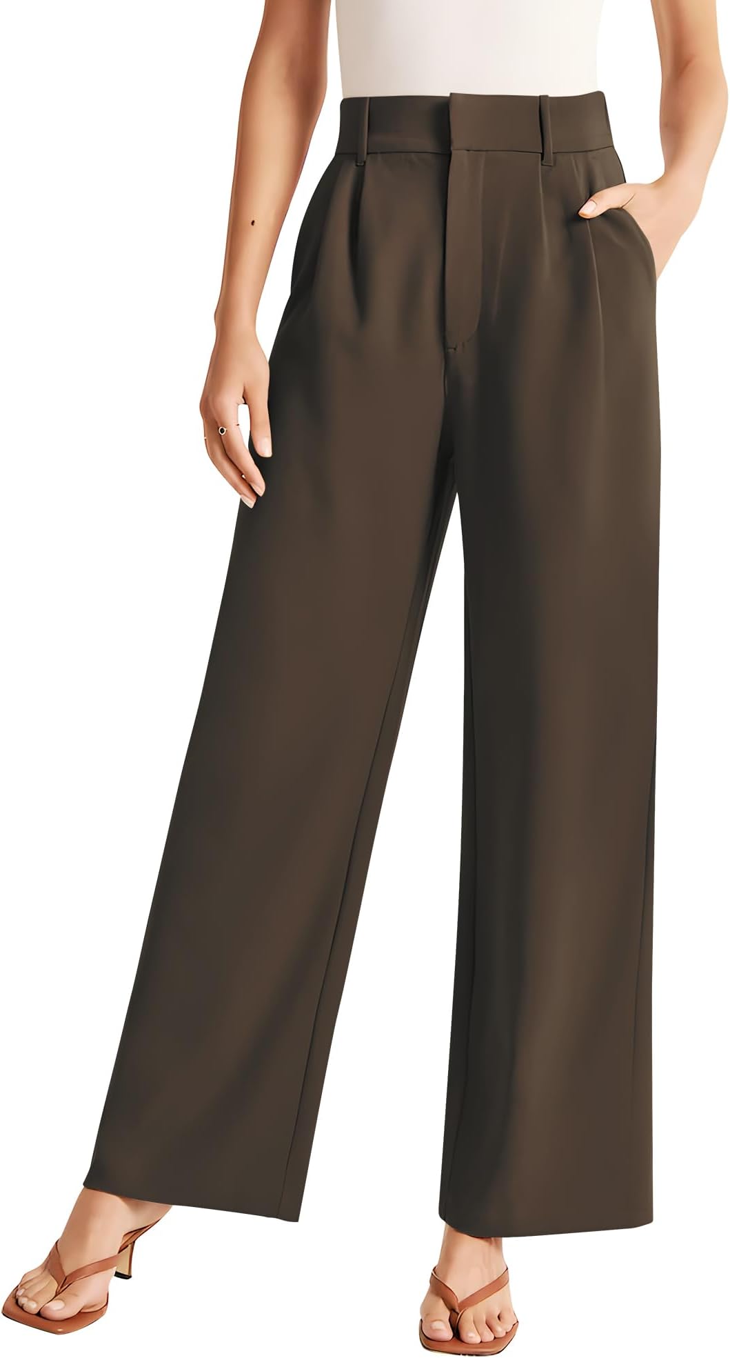 Sarin MathewsHigh Waisted Wide Leg Pants for Women Business Casual Dress Pant Palazzo Long Work Trousers with Pockets