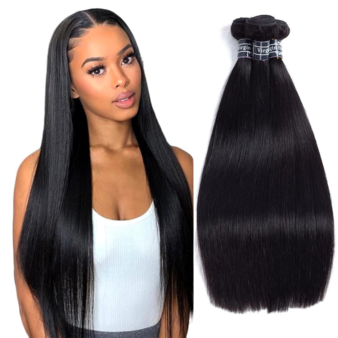 Brazilian Virgin Human Hair Extensions 14-18 Inch Straight Bundles 300g Amazon.com : Human Hair Bundles Straight Bundles Human Hair  main image 3