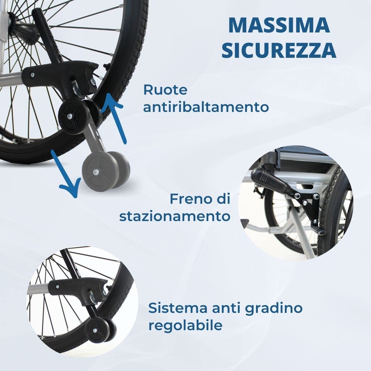 Mobiclinic®, Sedie a Rotelle bariatriche, Larghezza Speciale 60 cm, Robusta, Max. 225 Kg, Ruote Rimovibili con un Solo Pulsante, Antiribaltamento, Telaio Doppia Crociera, Braccioli e Poggiapiedi