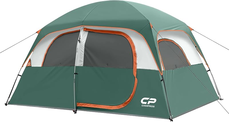 CAMPROS CP Upgraded 6/8 Person Camping Tents, Waterproof Family Tent | Larger Mesh Windows & Door, Double Layer, Easy Set Up, All-Season Dome Tent with Top Rainfly & Carry Bag
