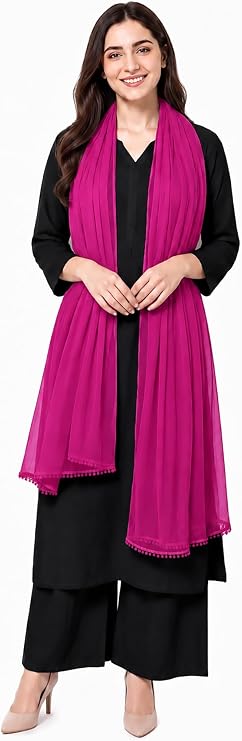 Chandrakala Chiffon Dupatta for Women, Shawl Scarf Wrap Chunni (D274-P)