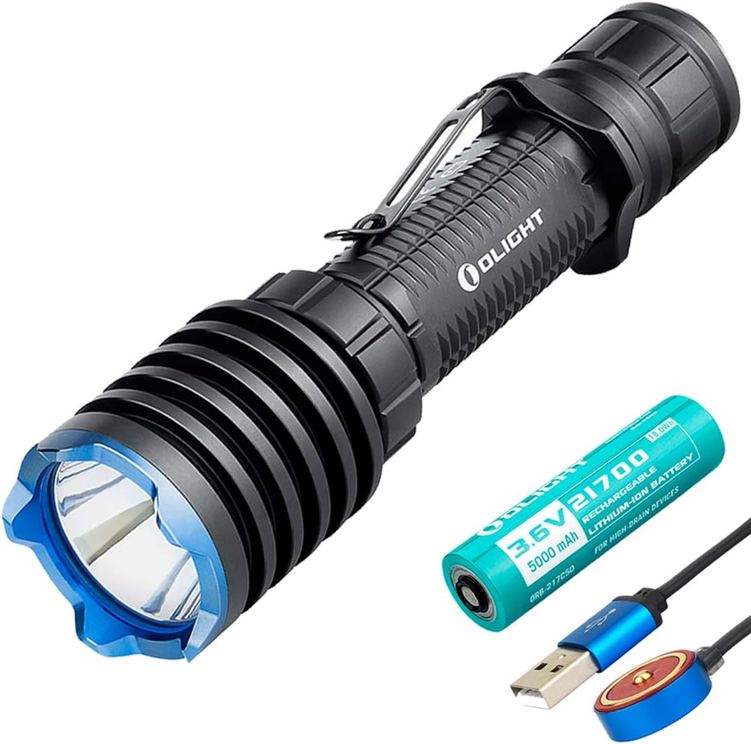 Olight Warrior X Pro 2100 Lumen NW LED 500 Meter Throw Tail Switch Magnetic Rechargeable Tactical Flashlight ,21700 Battery , SKYBEN Battery Box Included (Black)
