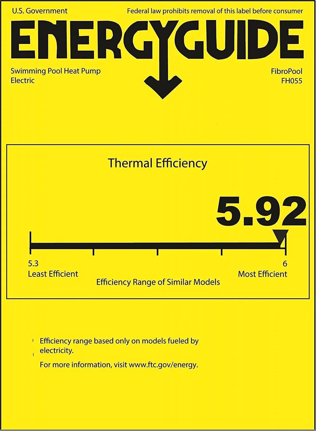 EnergyGuide label for FibroPool FH055 Swimming Pool Heat Pump