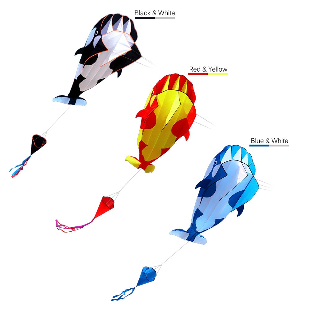 Lixada 3D Kinder Erwachsene Riesiger Rahmenloser Weicher Parafoil-Riesenwal-Drachen, Einleiner Flugdrachen, 120 * 215cm, Mit Aufbewahrungstasche