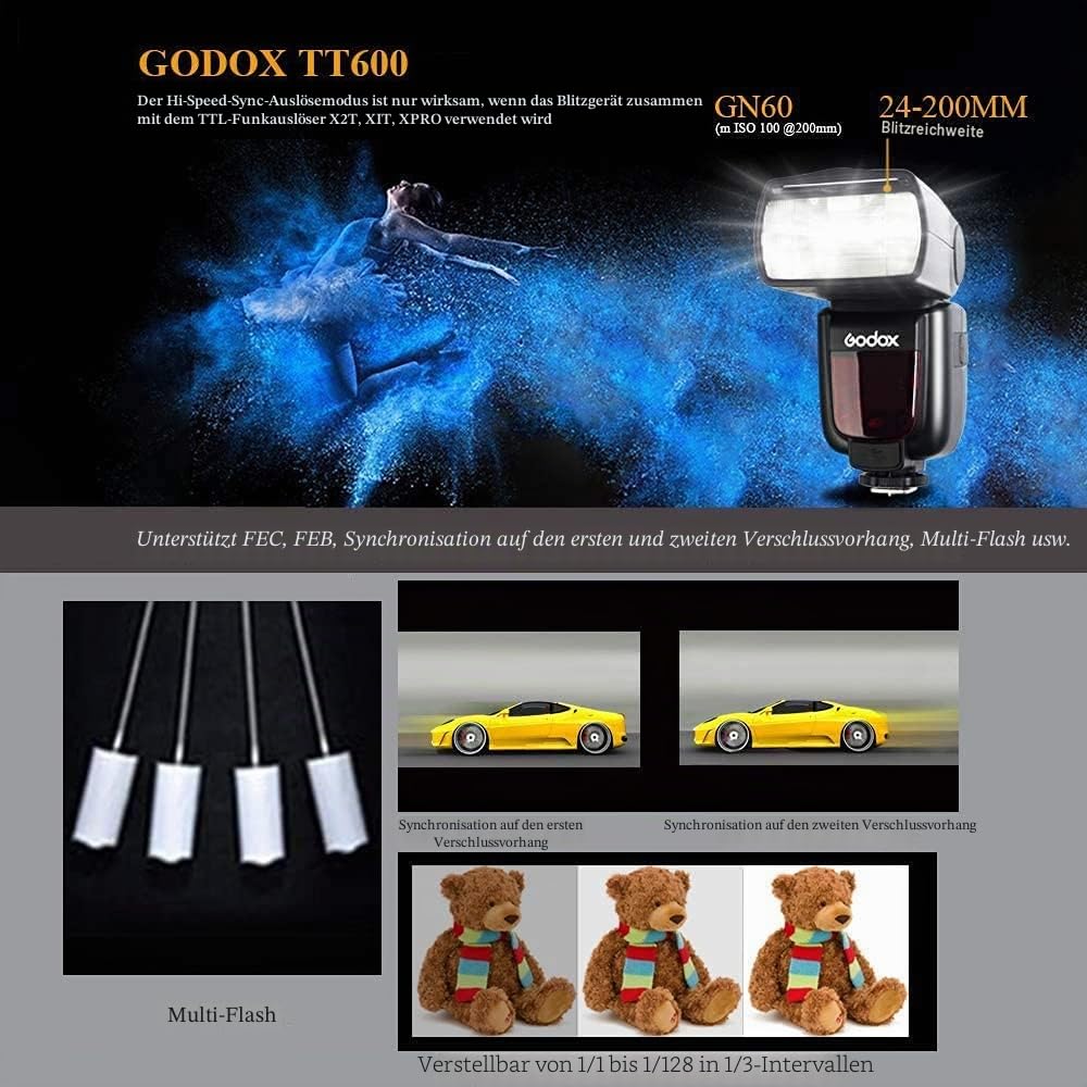 GODOX TT600 Kamera Blitz Speedlite GN60 Flash Speedlite Kompatibel mit Canon Nikon Fujifilm Pentax Olympus Panasonic Kameras (TT600)