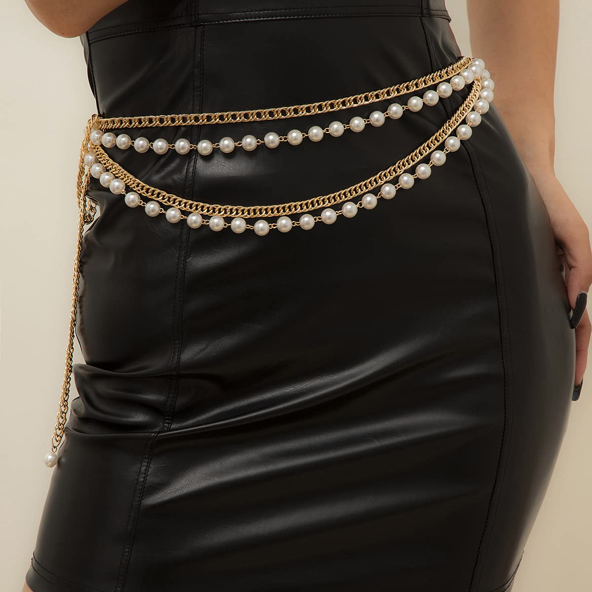 XerlingXerling Layering Pearl Waist Chain Bohemian Multilayered Belly Chain for Women Girls Simulated Imitation Pearl Body Chain