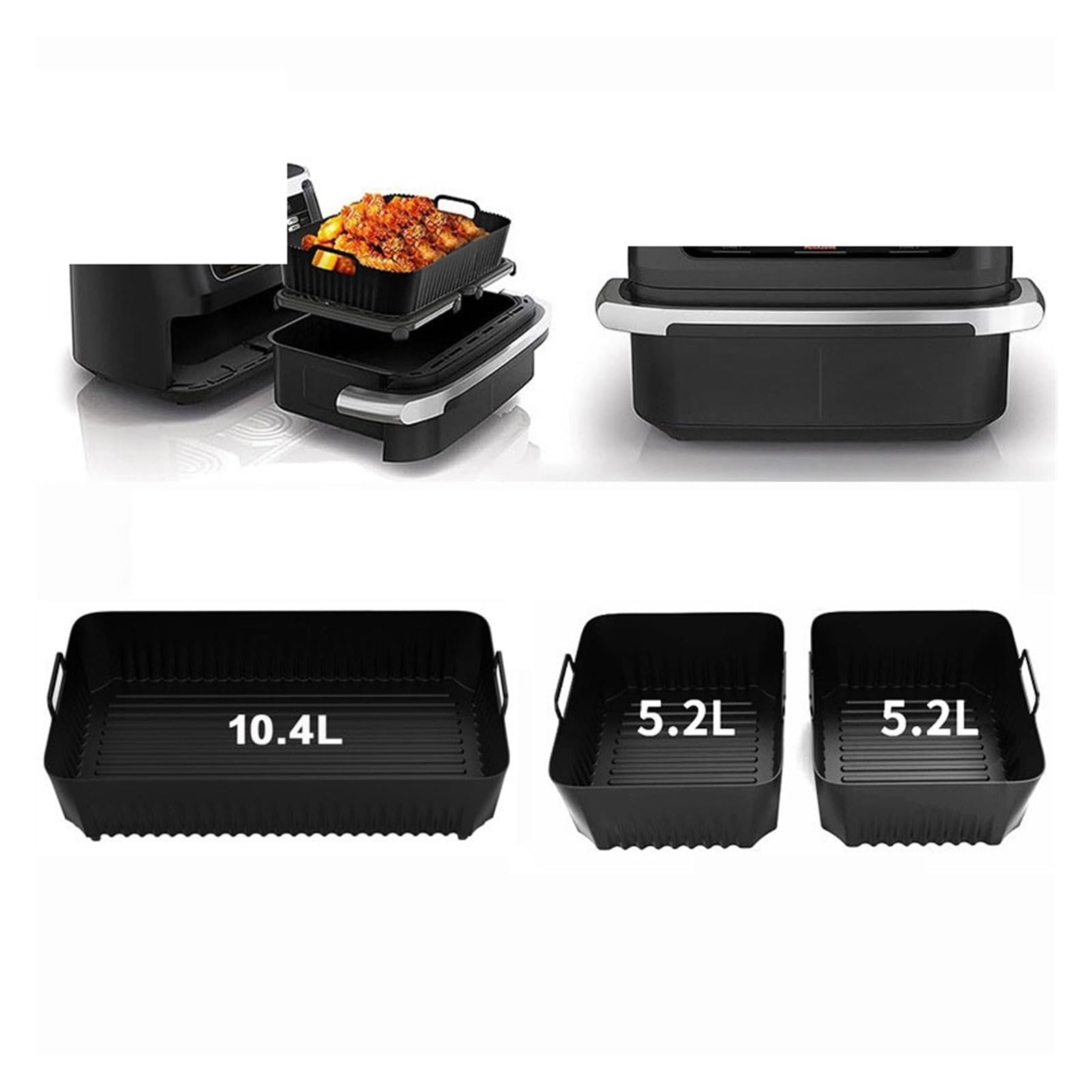 Air Fryer Tablett Silikonform, Kompatibel For Ninja, Af500 Air Fryer Liner Korb Wiederverwendbare Ofen Backblech Antihaft-Pizza-Grill-Pfanne(Gray 10.4L Liner)