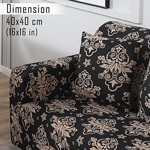 Image of HOKIPO Polyester Blend Stretchable Cushion Cover 16x16, Pack of 4 (AR-4098-D8*4), (40 x 40cm),Multicolor