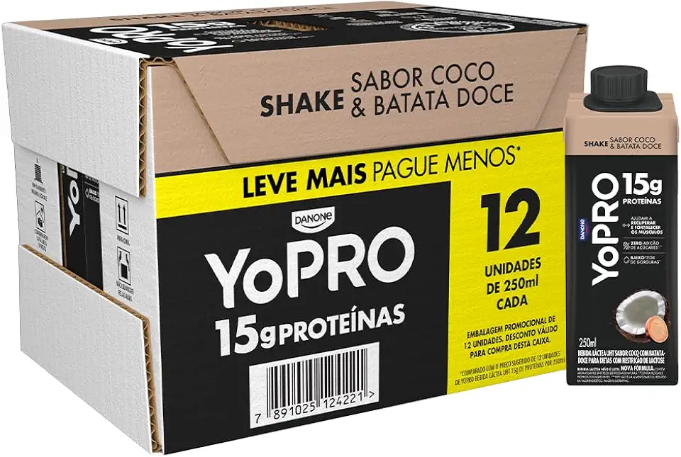 YoPRO Bebida Láctea UHT Coco com Batata-Doce 15g de proteínas 250ml - 12 unidades