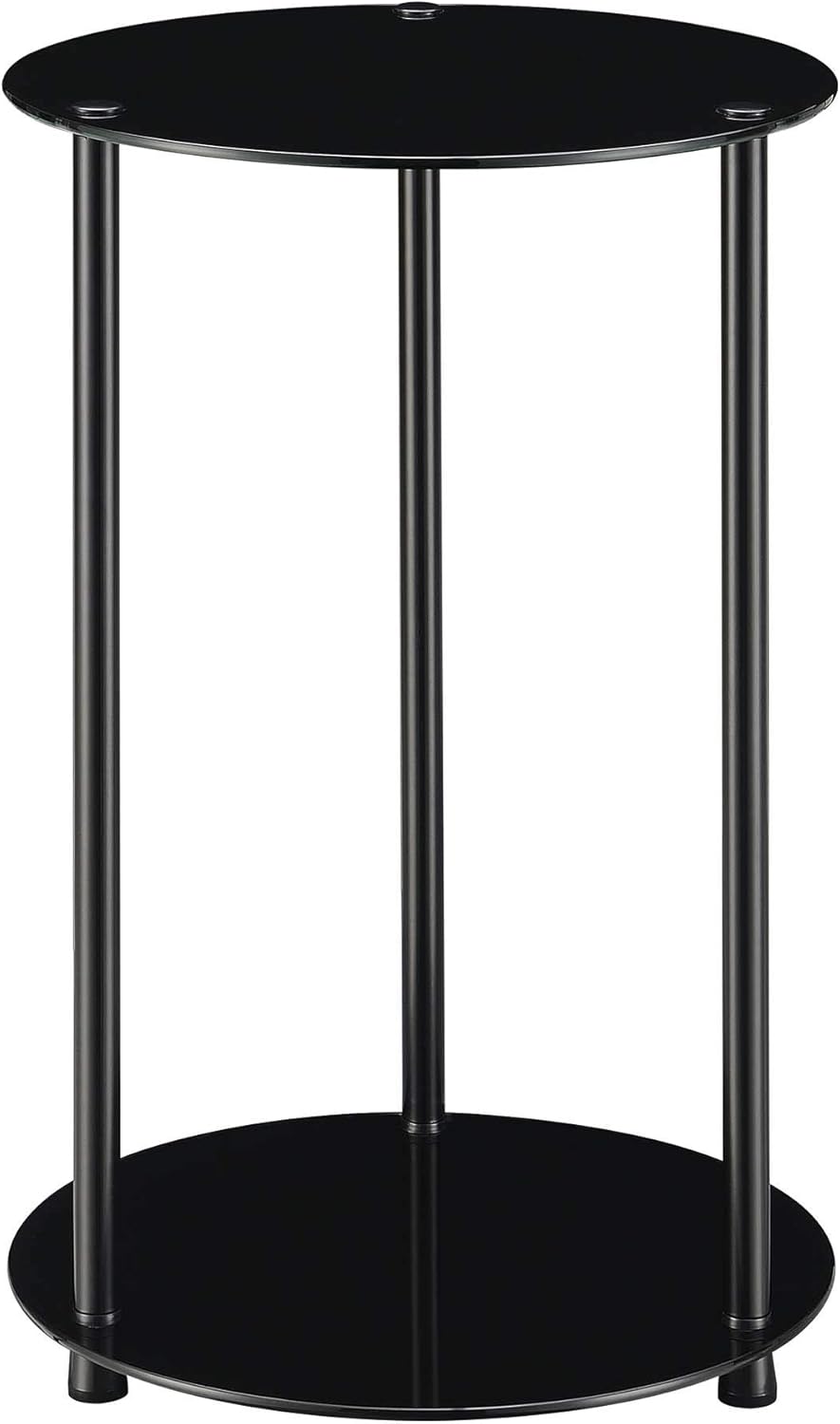 Convenience Concepts Designs2Go Classic 2-Tier Round End Table, 15.75" L x 15.75" W x 24" H, Black Glass