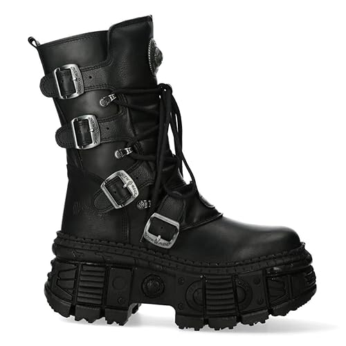 New Rock Stiefel Unisex WALL373-S5 Schwarz Leder Plateau Gothic Emo Goth Punk - 39 EU - Schwarz