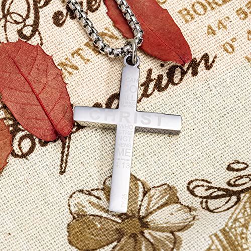 Wolentty Stainless Steel American Flag Cross Necklace Engraved Religious Philippians 4:13 Pendant Jewelry For Men #TOP5