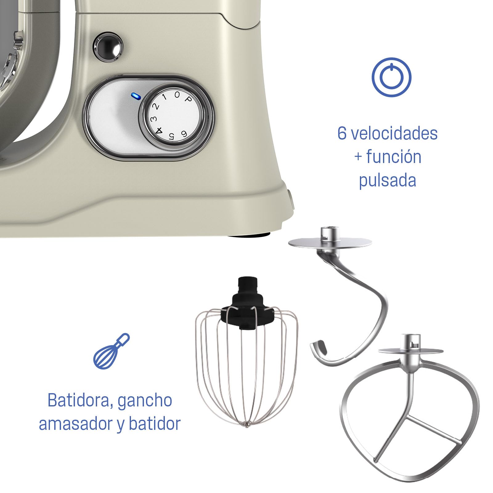 Batidora de pie Westinghouse Retro - 1200 W - Robot de cocina con bol de 5 l - Robot de cocina - Batidora de cocina - Procesador de alimentos - Beige