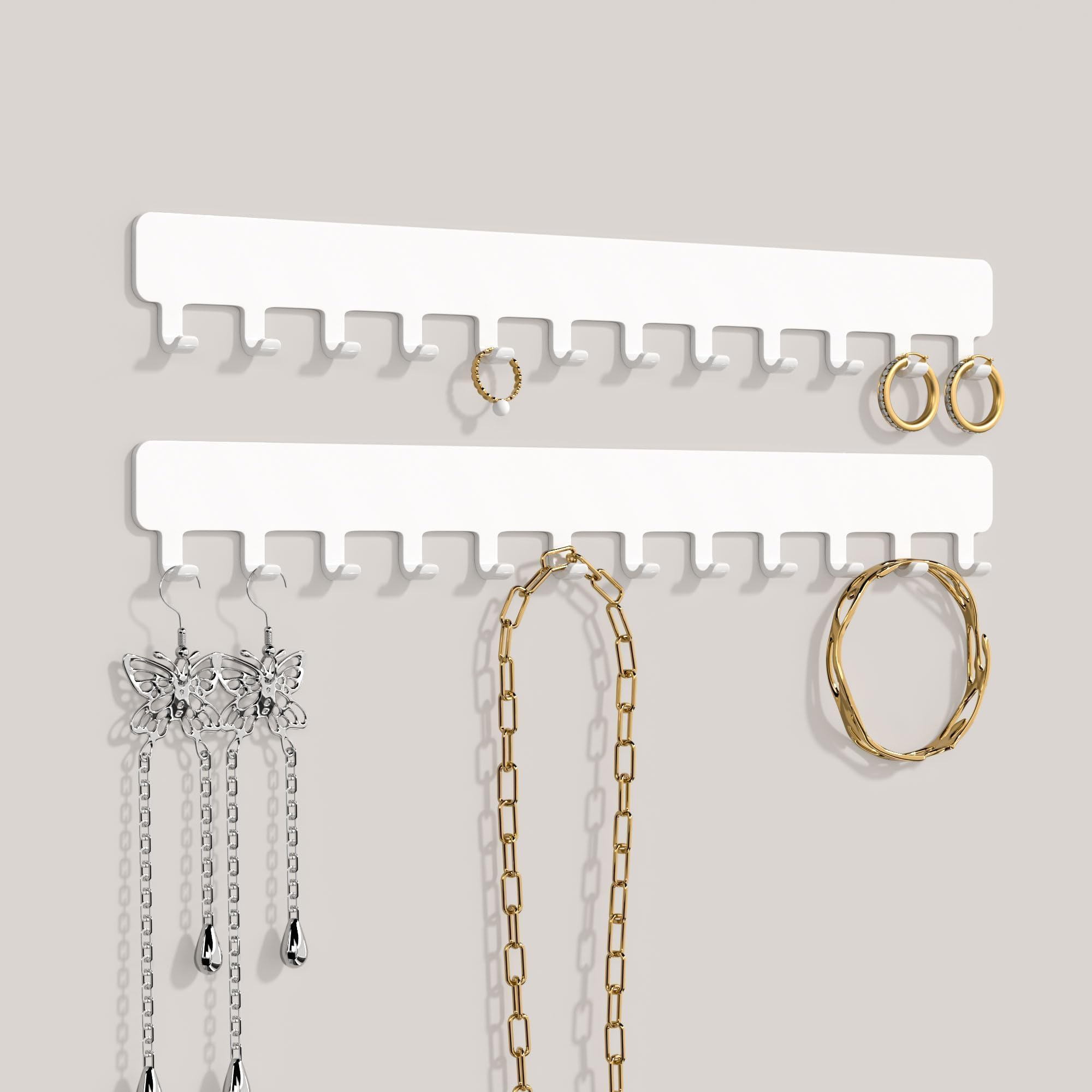 Josmimic Organizador de joyas para colgar en la pared, soporte para cadenas, colgador blanco, 2 unidades