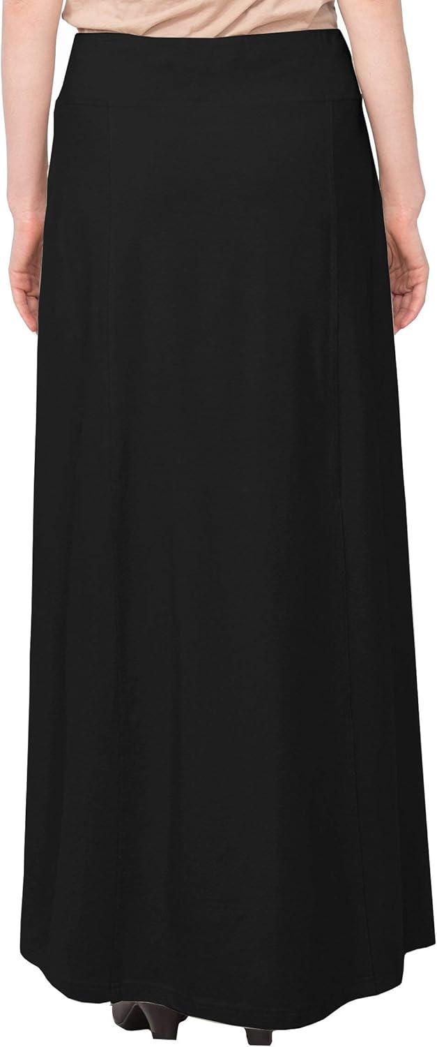 Baby'O Women's Stretch Cotton Knit Faux Button Front Maxi A-Line Skirt - Image 3