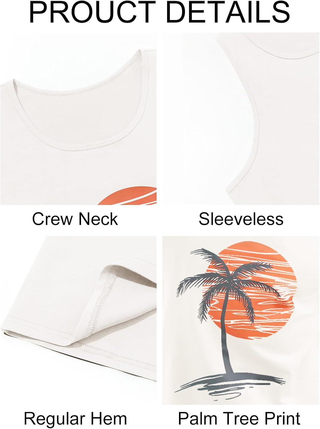 Mens Sleeveless Tank Tops Workout Gym Shirts Palm Tree Vintage Style T-Shirt - Image 5