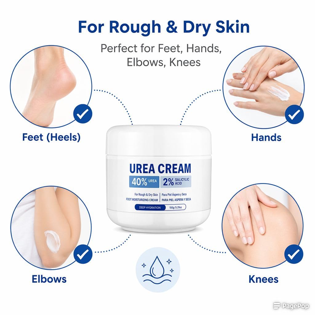40% Urea Cream with 2% Salicylic Acid, 5.29 oz (2 bottle) | Added hyaluronic acid, menthol, deep moisturizes, keratolytic skin barrier repair. For dry, cracked feet and hands.
