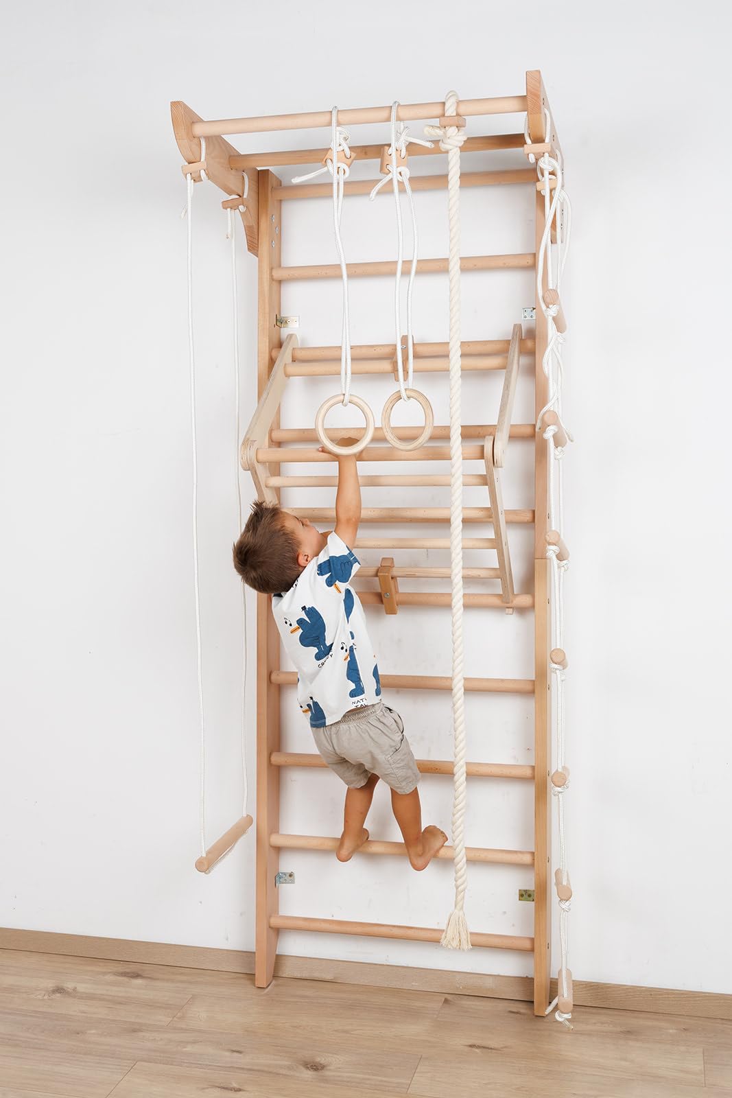 Holz Sprossenwand Mit Stange & Zubehör - 240 Cm Hoch, 160 Kg Belastung - Für Kinder & Erwachsene