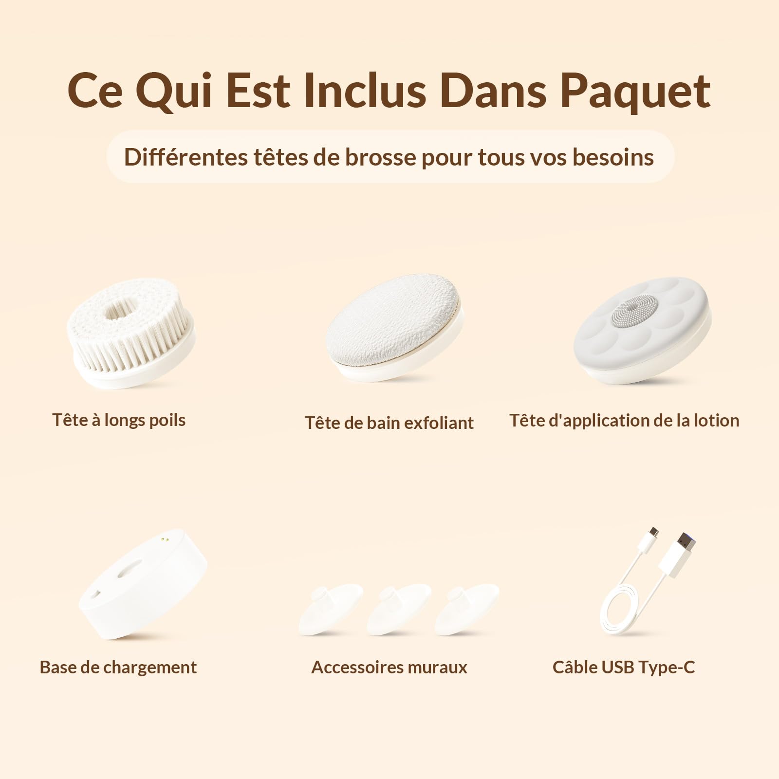 Brosse à récurer électrique pour le dos, brosse sèche, étanche IPX7, charge USB, longue poignée, applicateur de lotion pour le dos, hommes, femmes, jeunes personnes âgées – Blanc perle