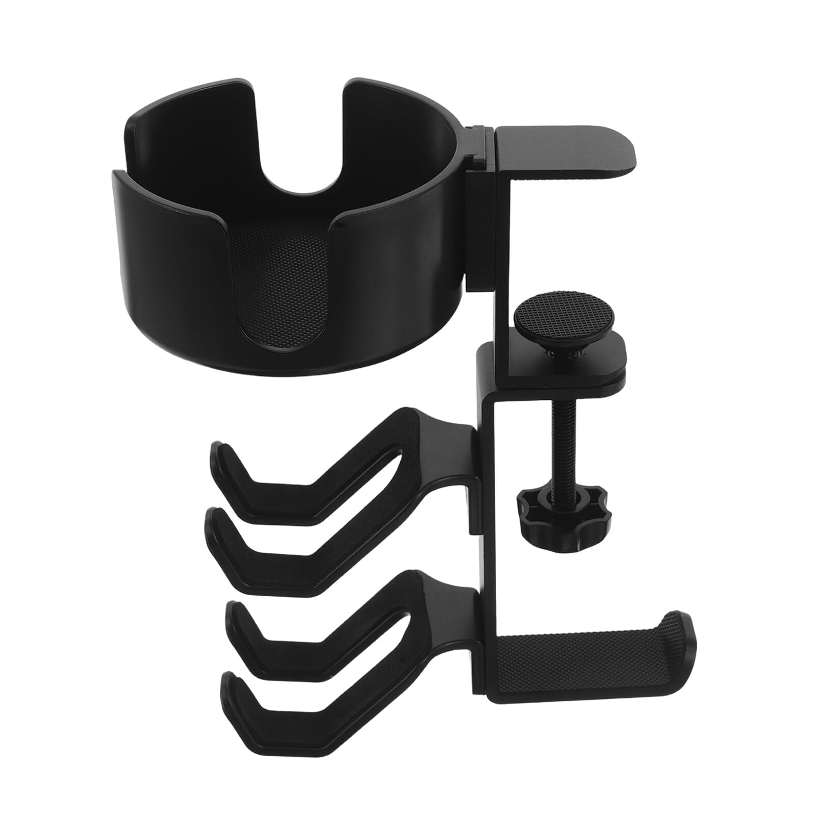 Supporto per Cuffie da Scrivania Nero con Morsetto Regolabile, Gancio Porta Cuffie Multifunzione e Portabicchieri, Organizer Compatto per Ufficio e Gaming