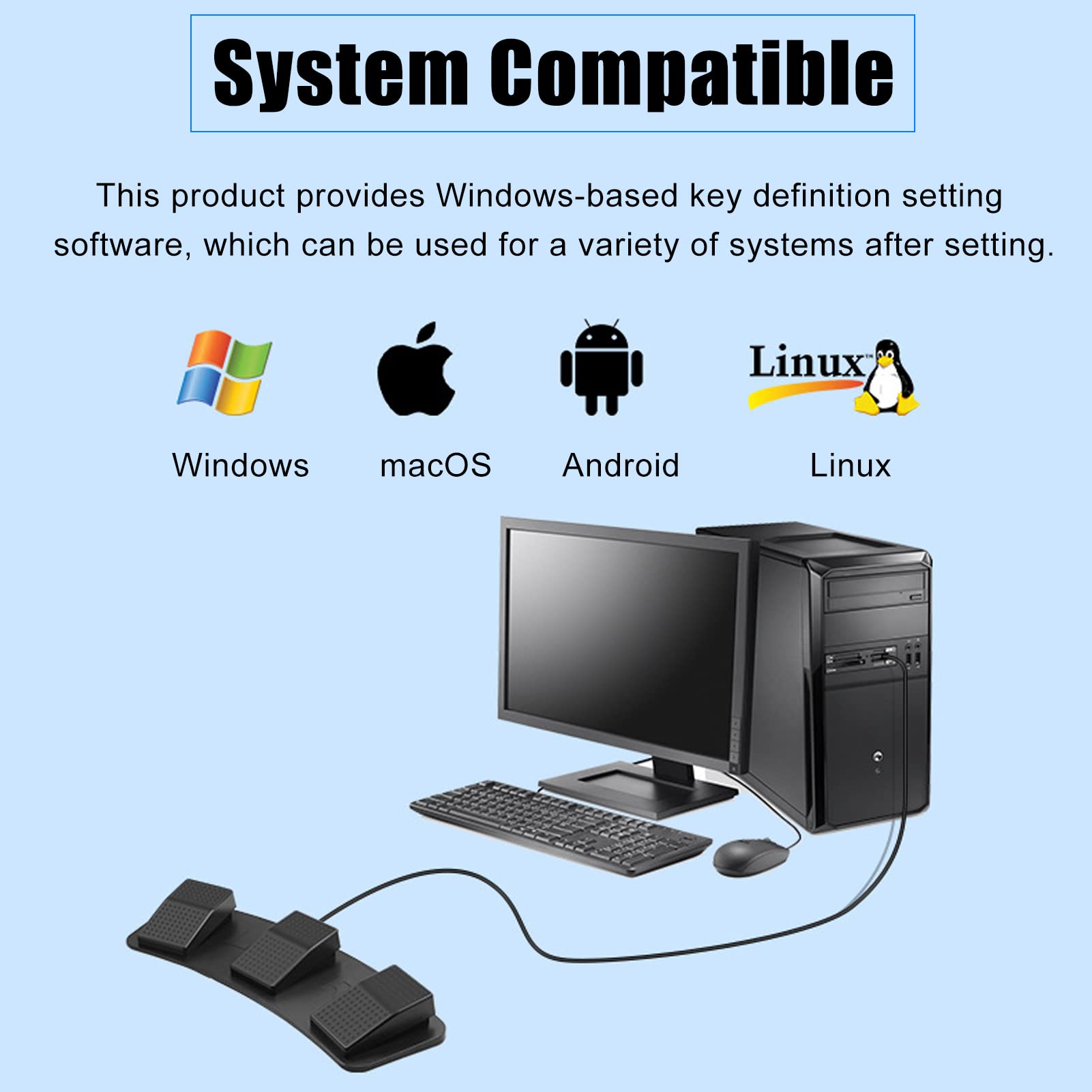 Yunseity Pedal de Interruptor de Pie Triple USB Pedal de Pie USB PC Interruptor de Pie Triple Teclado de Computadora Programable para Jugar, Photobooth, Hacer Zoom, Etc.