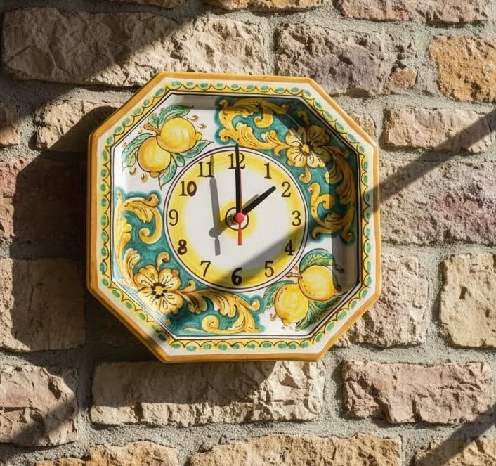 ILAB Orologio da parete in ceramica decorata a mano da ceramisti siciliani di Santo Stefano di Camastra limoni art 24