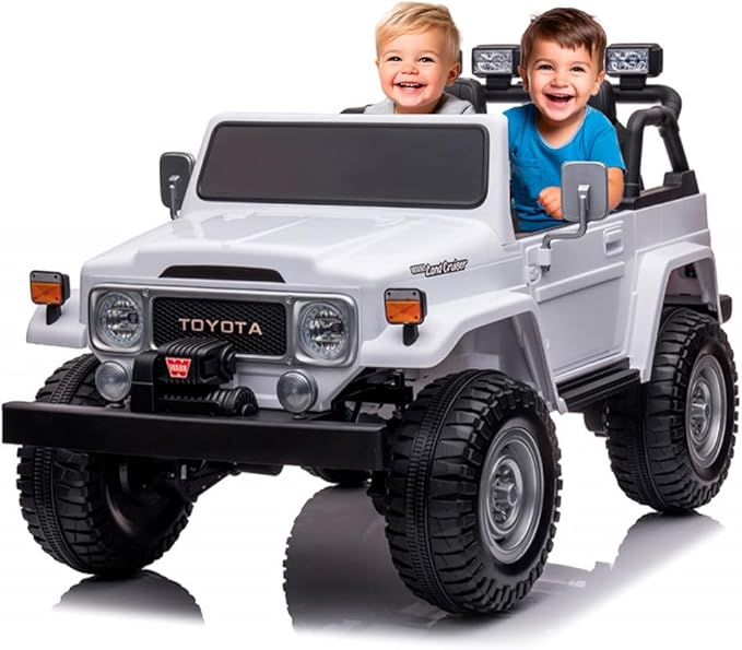 ATAA S316 Toyota FJ40 24v para 2 niños - Blanco - Coche eléctrico para niños Estilo 4X4 de 2 plazas, Coche a batería 24v con 4 potentes Motores y Mando para Padres