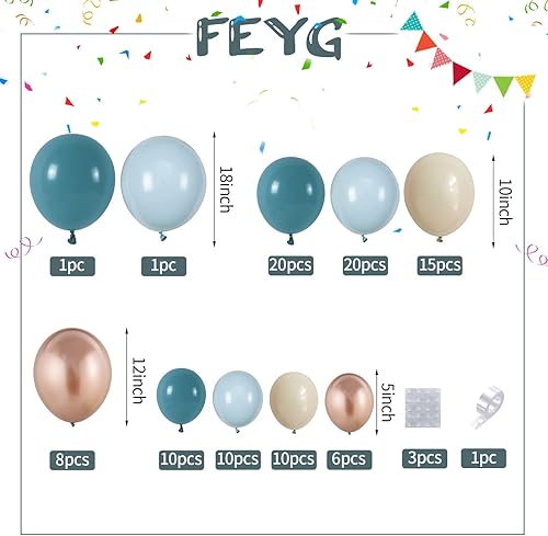 Miniatura 2 de Kit de guirnalda de arco de globos azul polvoriento, retro, azul polvoriento, blanco, arena, azul océano, cromado, champán, globos dorados para