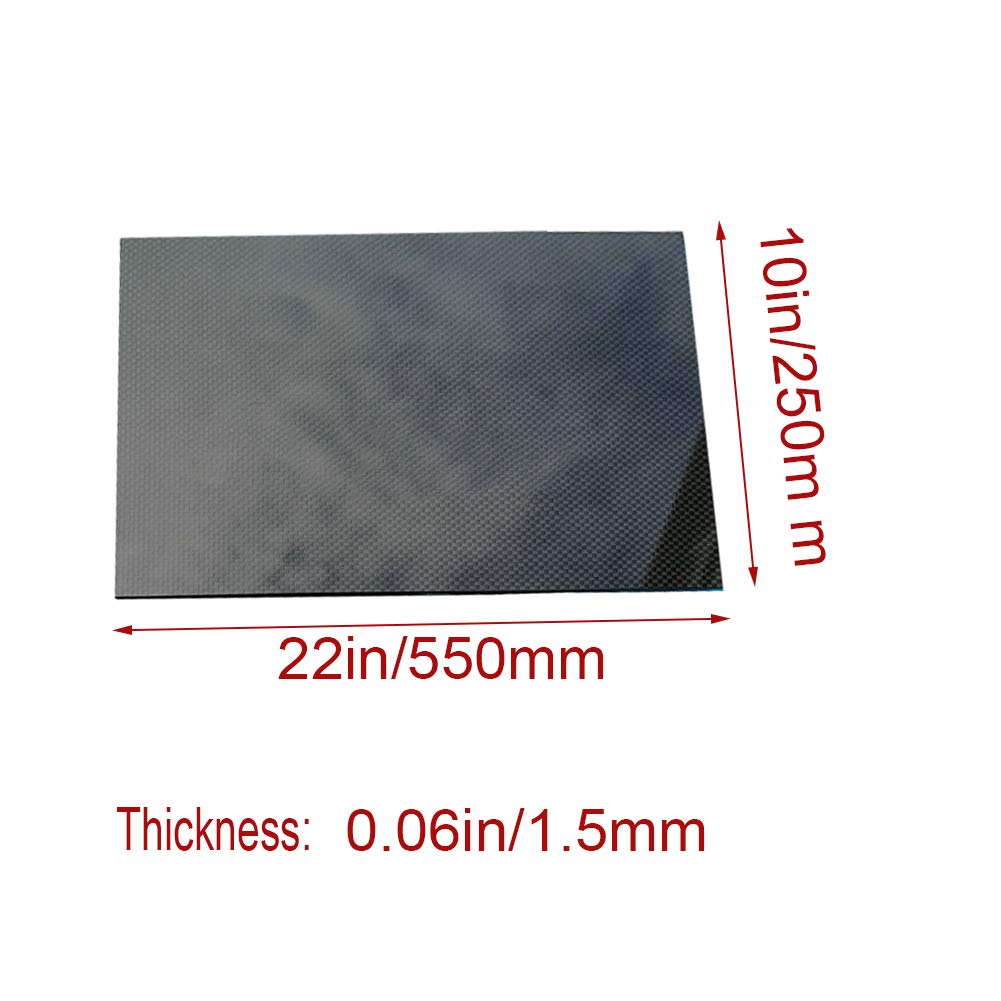 Scheda in Fibra di Carbonio 100% Pannello a Piastra 3K Pannello di Bordo Laminato Rigido Twill Superficie Lucida per RC Drone Quadcopter,250mm x 550mm x 1.5mm