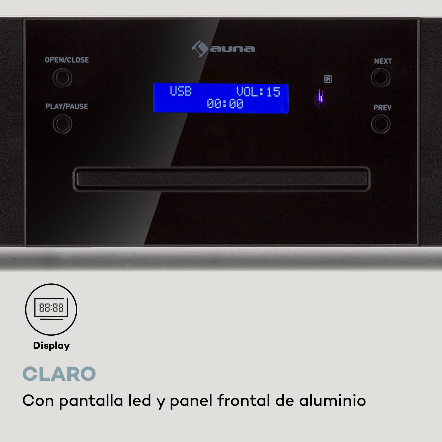 Auna CD-1000 DG, Reproductor de CD, USB, MP3, Mando a Distancia, CD Player con Pantalla LED, Lector CD, Aluminio, Negro
