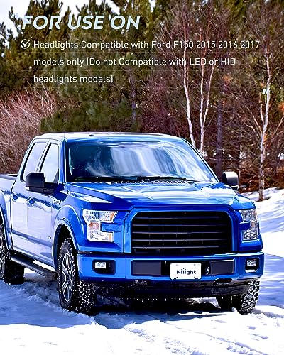 Image of Nilight Headlight Assembly Compatible with 2015 2016 2017 Ford F-150 Headlamps Replacement Chrome Housing Amber Reflector Upgraded Clear Lens Driver and Passenger Side