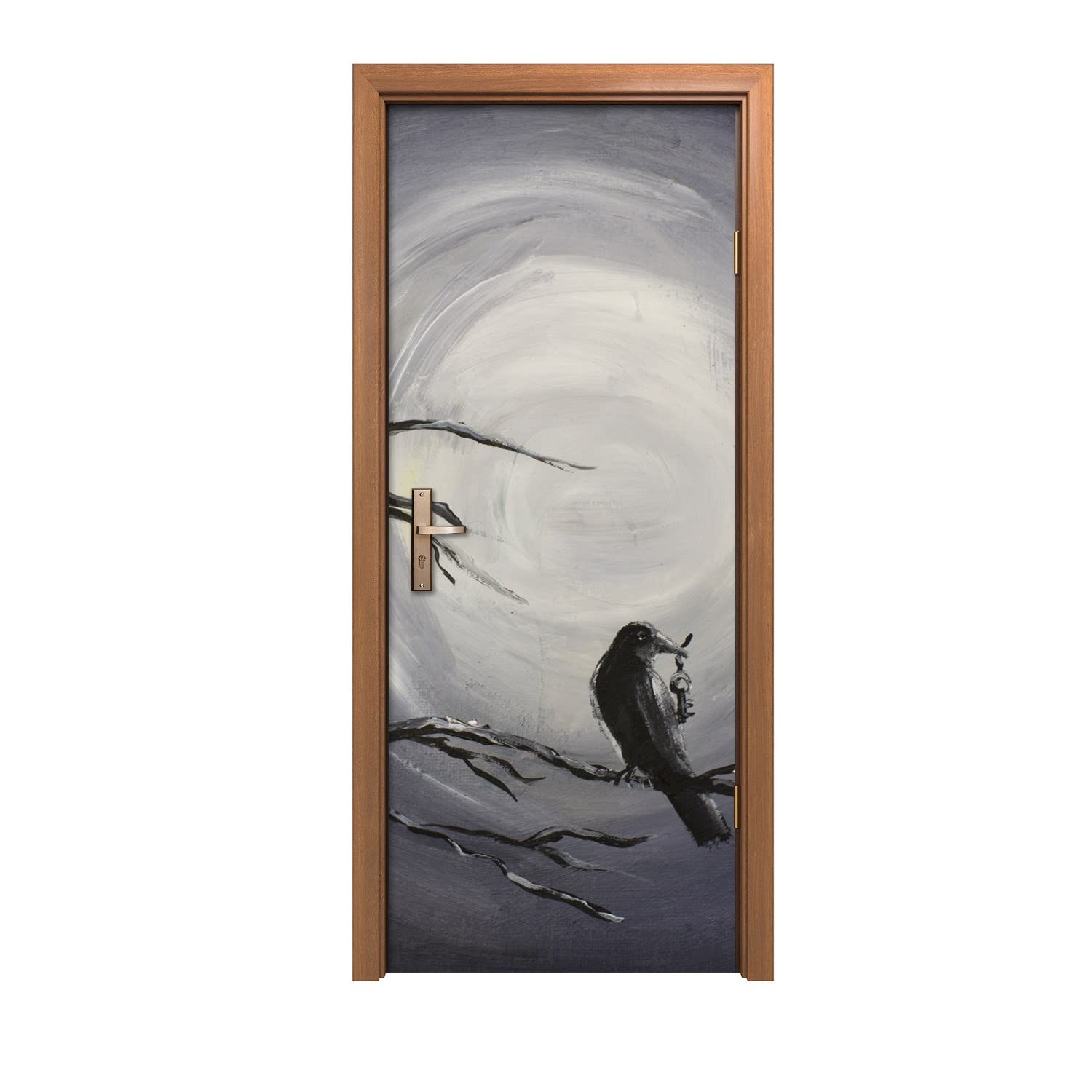 Oiseau de nuit autocollant de porte grand format 80x200cm au design vertical net