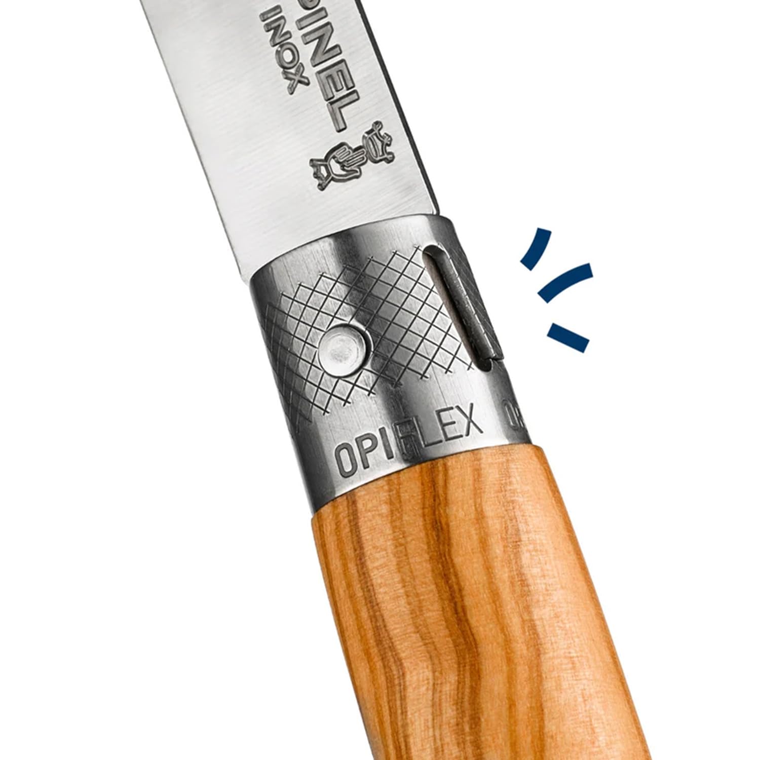 OPINEL - neo6 Opiflex Olivier - Coltello Tascabile Tradizionale - Lama 7 cm in Acciaio Inox, Manico in Legno d'Ulivo Verniciato a Grana Mediterranea, OPIFLEX Senza Blocco, Laccetto in Pelle