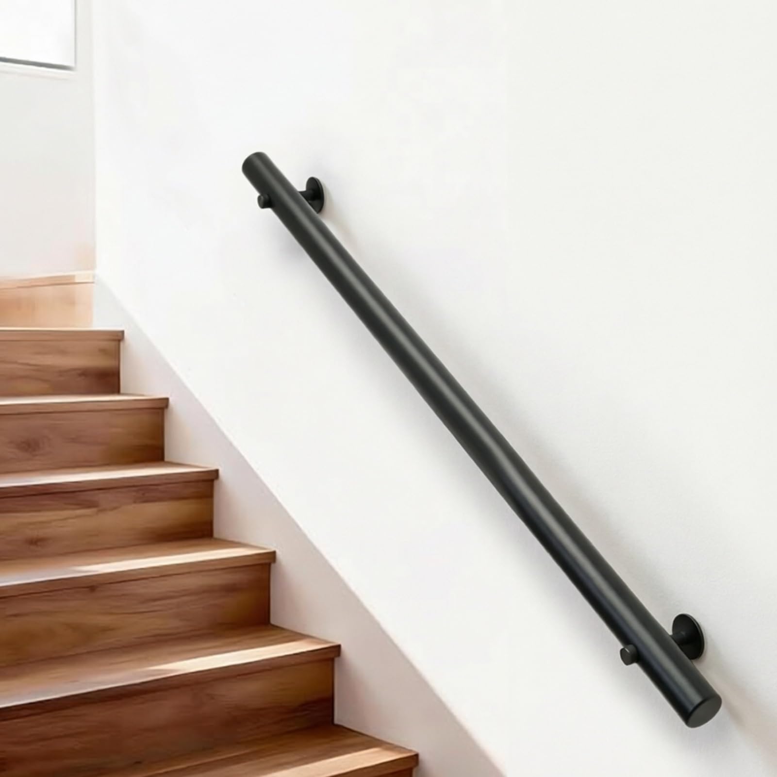 DMCHENGMA Solid Wood Staircases Banister Hand Rails with Brackets, 1m 1.5m 2m 2.8m 300cm 4m Black Round Stair Railing(3.6ft/110cm)