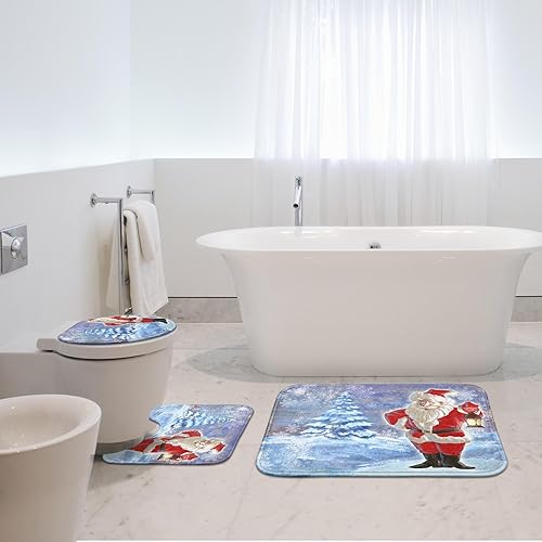 Miniatura 6 de Juego de 3 tapetes de baño de Navidad, Papá Noel y pino, juego de 3 alfombrillas de baño para baño, invierno, cubierta lavable, decoración para