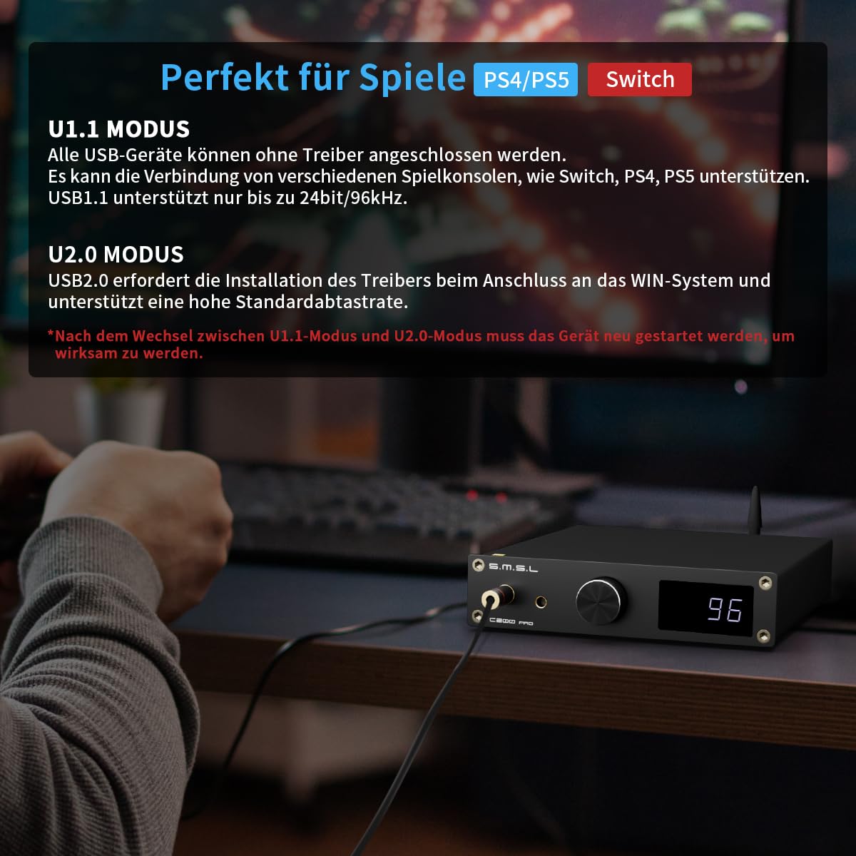 SMSL C200 PRO LDAC Kopfhörerverstärker ES9039Q2M XU-316 DSD512 32Bit/768kHz DAC USB-C Optisch Koaxial Bluetooth 4,4mm 6,35mm RCA TRS