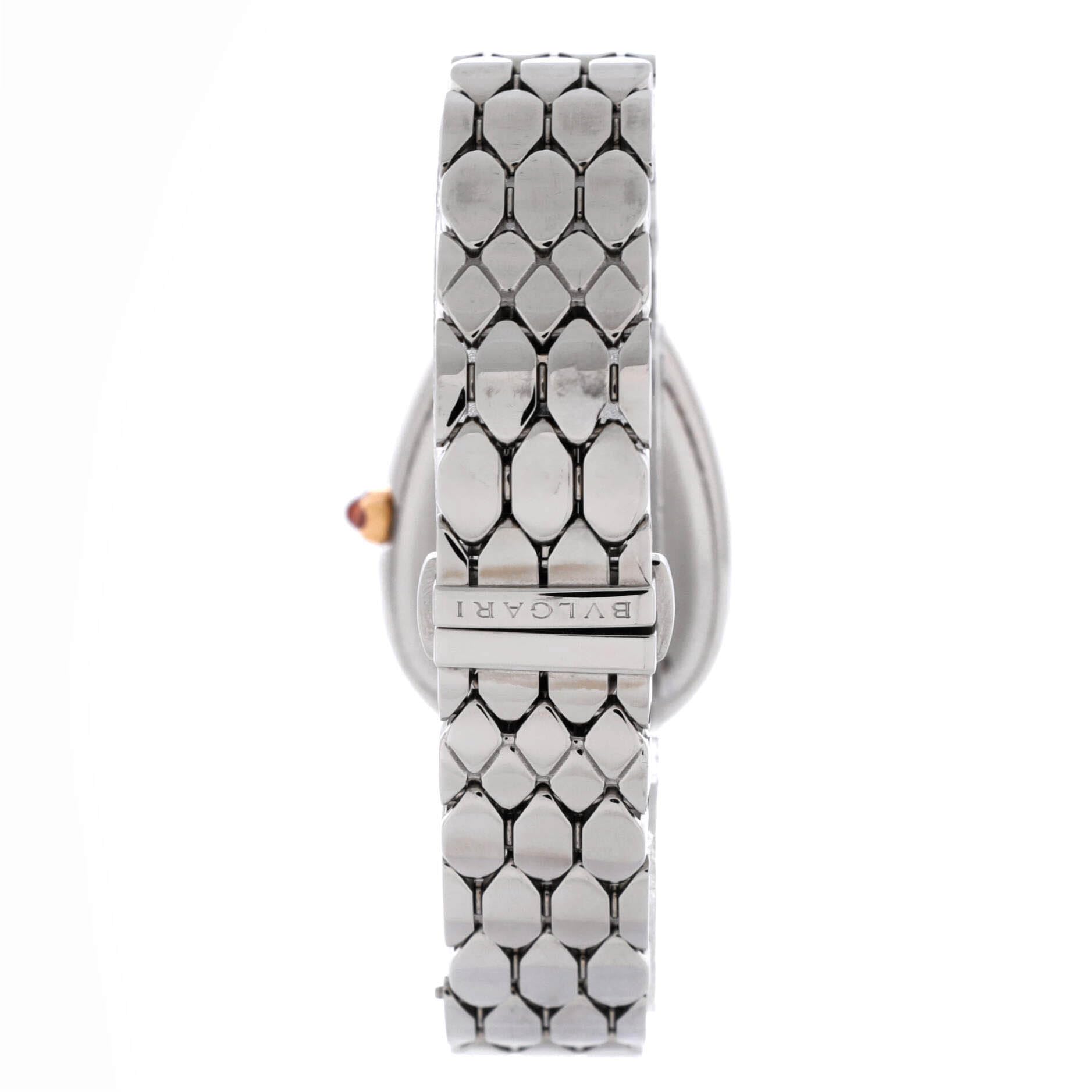 Bvlgari, Pre-Loved Serpenti Seduttori Quartz Watch Stainless Steel and Rose Gold with Diamond Bezel 25, Silver