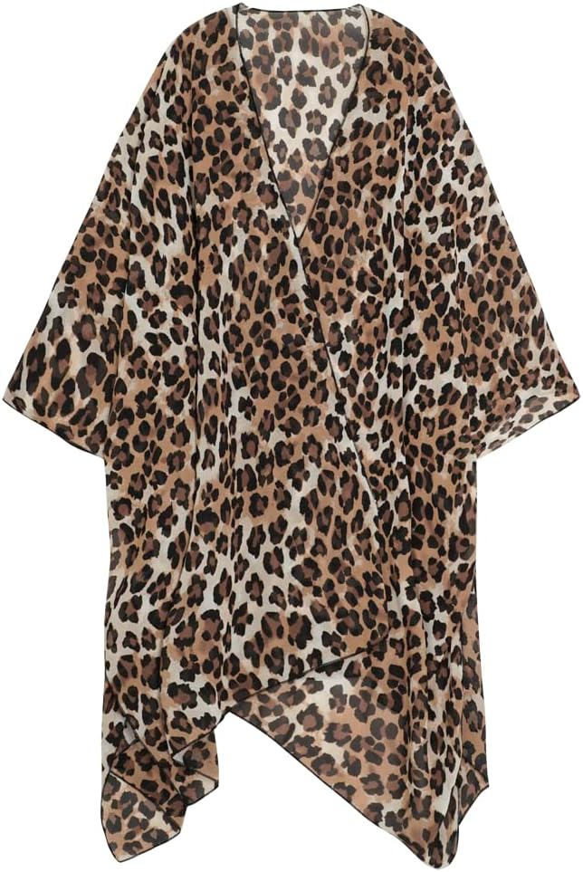 Women's Kimono Cardigan Long Chiffon Floral Swimsuit Cover up Bohemian Beachwear Bikini Shawl Tops