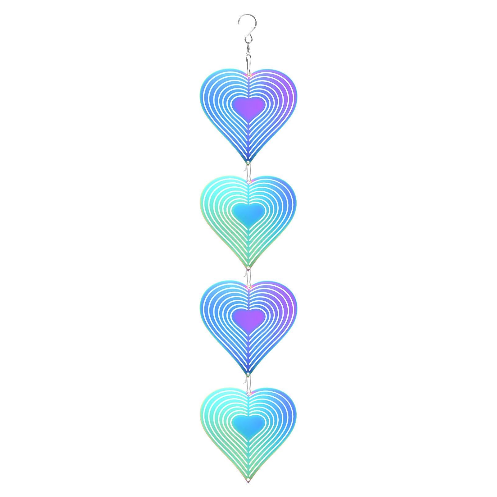 M METERXITY 1-Pack Hanging Wind Spinners, 20.5" 3D Stainless Steel Hanging Reflective Pinwheels for Patio/Yard/Outdoor, Garden Decor Windmill [Gradient, Heart]