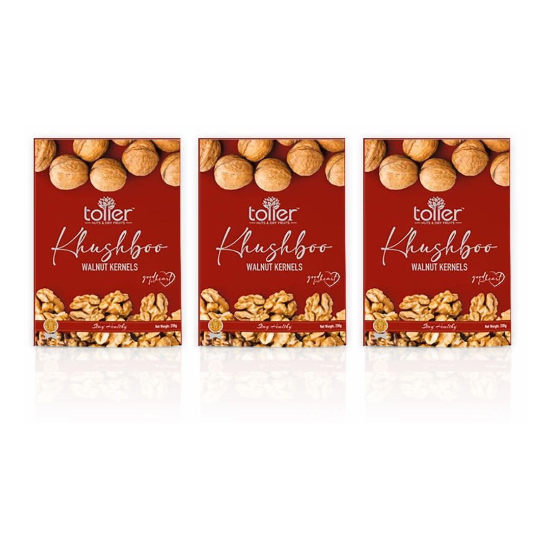 toller 100% Natural and Premium Dried Khushboo Walnut Kernel without Shell | whole Akrot Giri Low Calorie Nut & Dry Fruits - 250gm Each| 0g Trans Fat & Cholesterol Free (Pack of 3, 750 gram) (B0C73ZWD1R) Amazon Price History, Amazon Price Tracker
