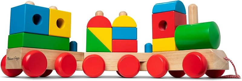 Tren apilable gigante de madera, juguete clásico para niños pequeños de 4 colores | Juego de trenes de gran tamaño de 17 piezas, enseña a clasificar y contar apilados, desarrolla habilidades motoras finas, regalo para niños pequeños a partir de 2 años